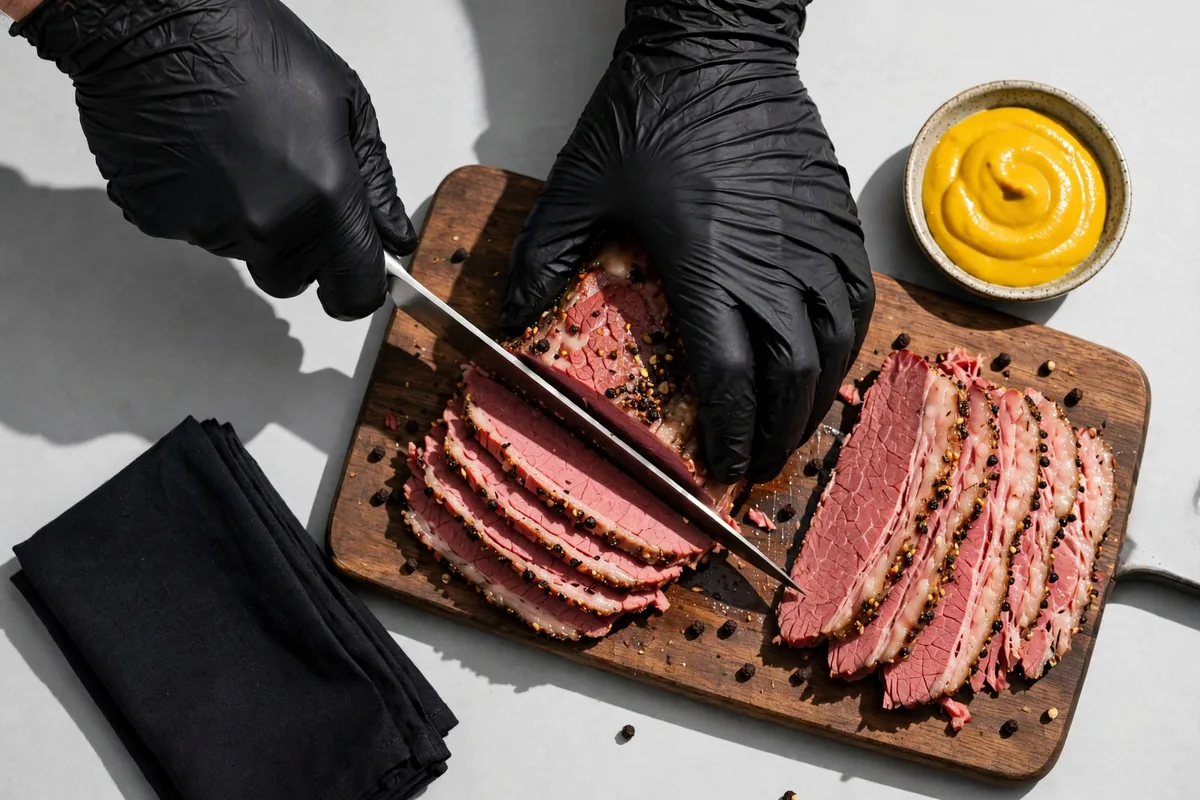 Slicing pastrami