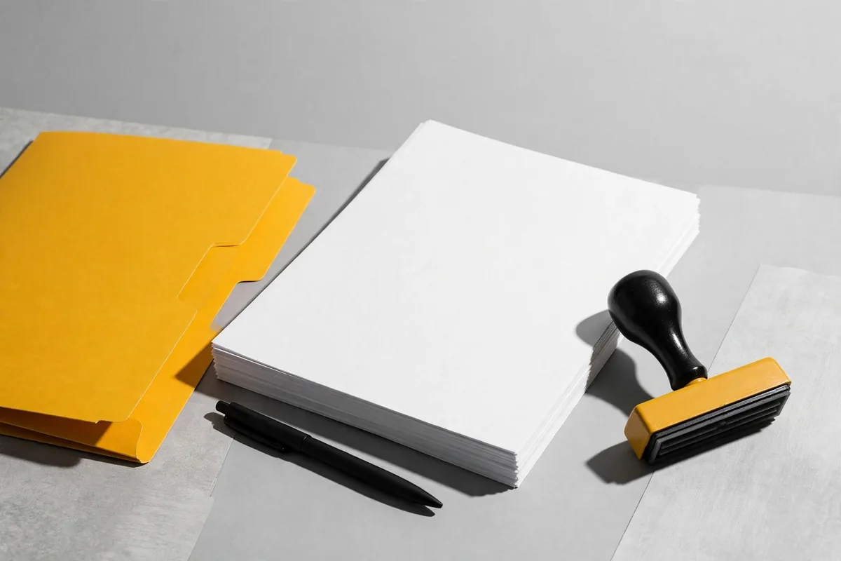 Papers and a stamp