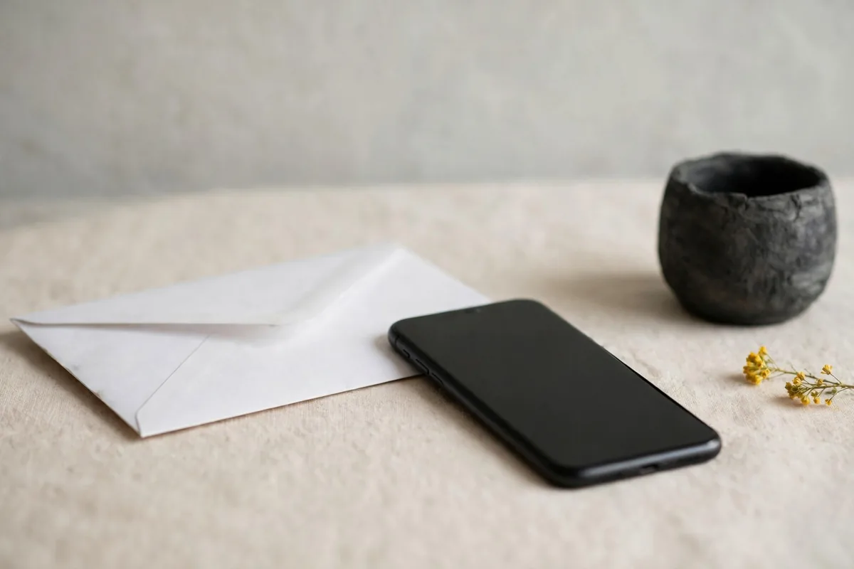An envelope and a phone
